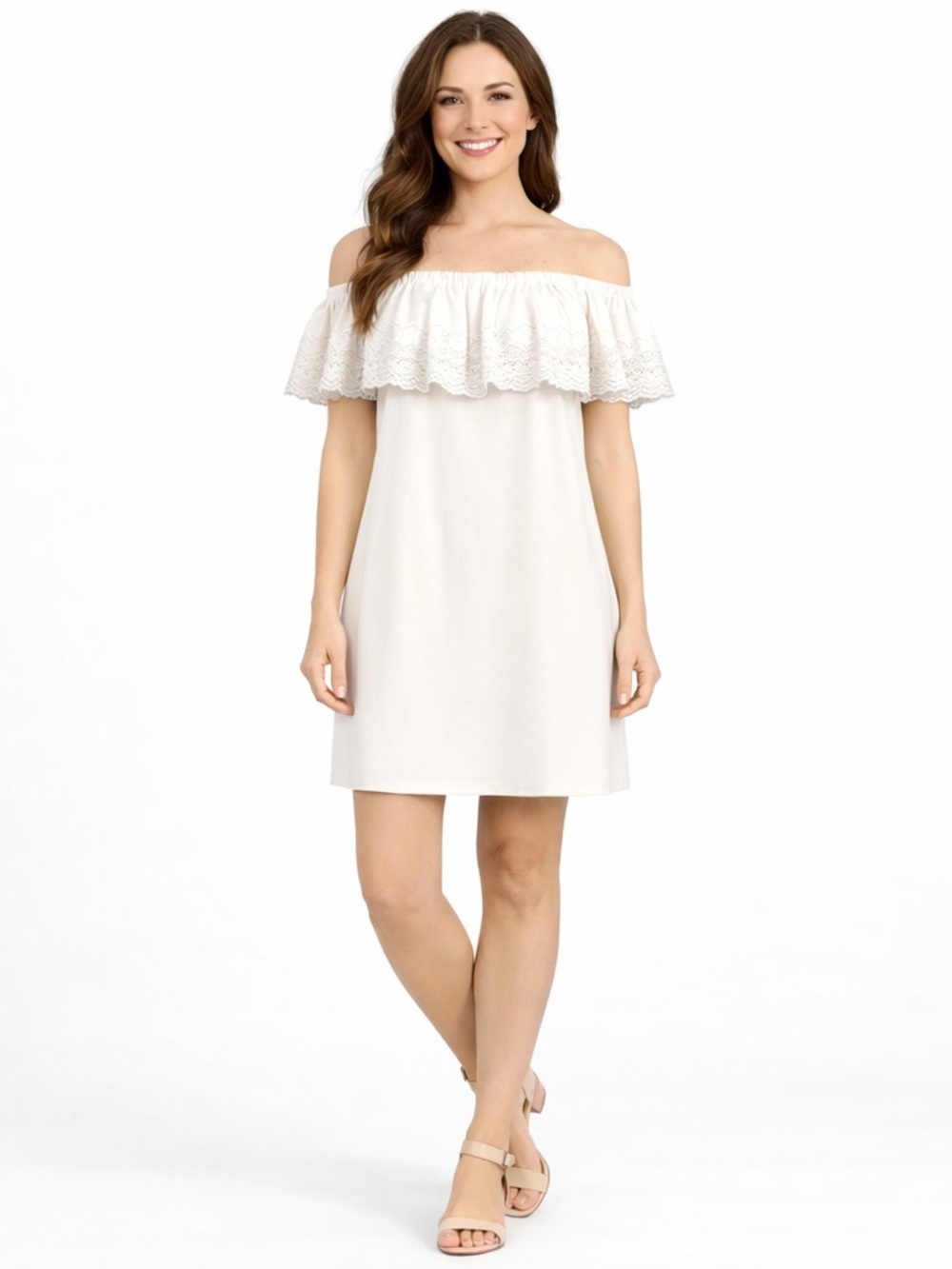 Billabong White Boho Lace Ruffle Off Shoulder Mini Dress Women’s Size M